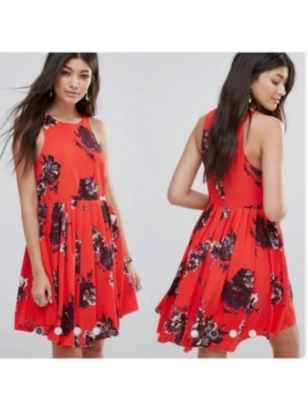 FREE PEOPLE Red Flutter By Floral Sleeveless Dress sz 6